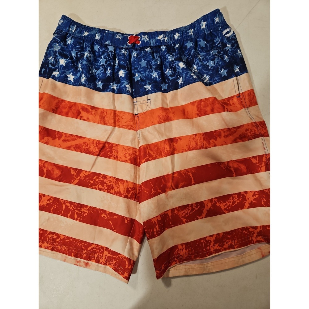O'rageous Swim Trunks Mens M American Flag Print Mesh Lined Beach Pool NWT(147